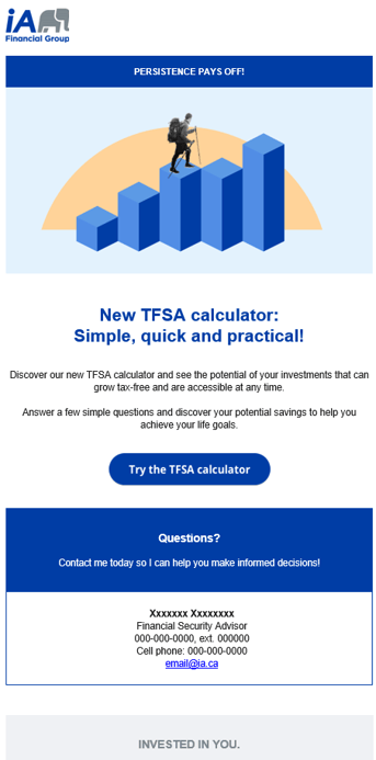 client email example showcasing the new TFSA calculator